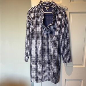 Tyler Boe Houndstooth Check Stretch tunic Dress Stylish Blue and White Large